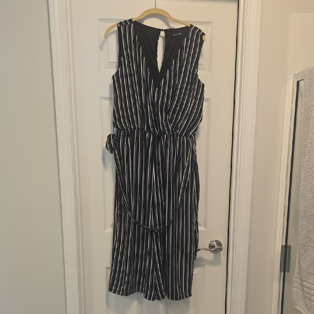 As U Wish Black and White Vertical Striped Midi Dress